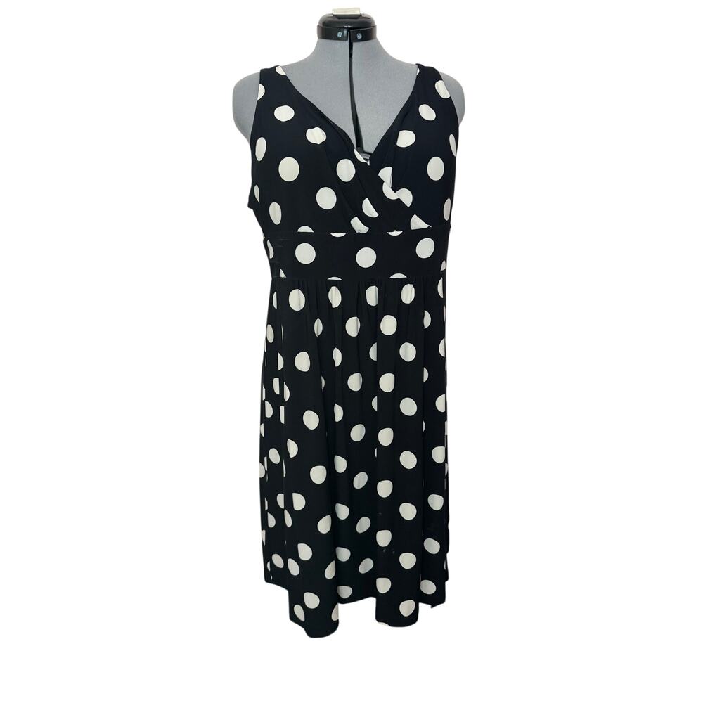 Chaps Women’s Black White Polka Dot Sleeveless Dress Size XL workwear retro dot